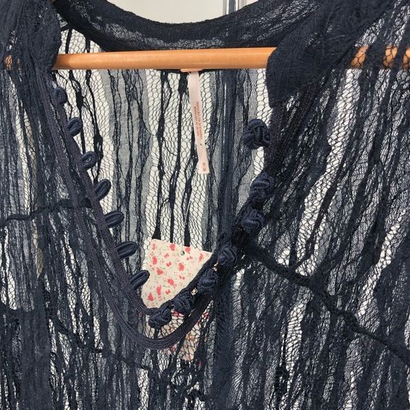 Free People Navy Sheer Lace Bow Back Minidress NWT - Picture 4 of 11